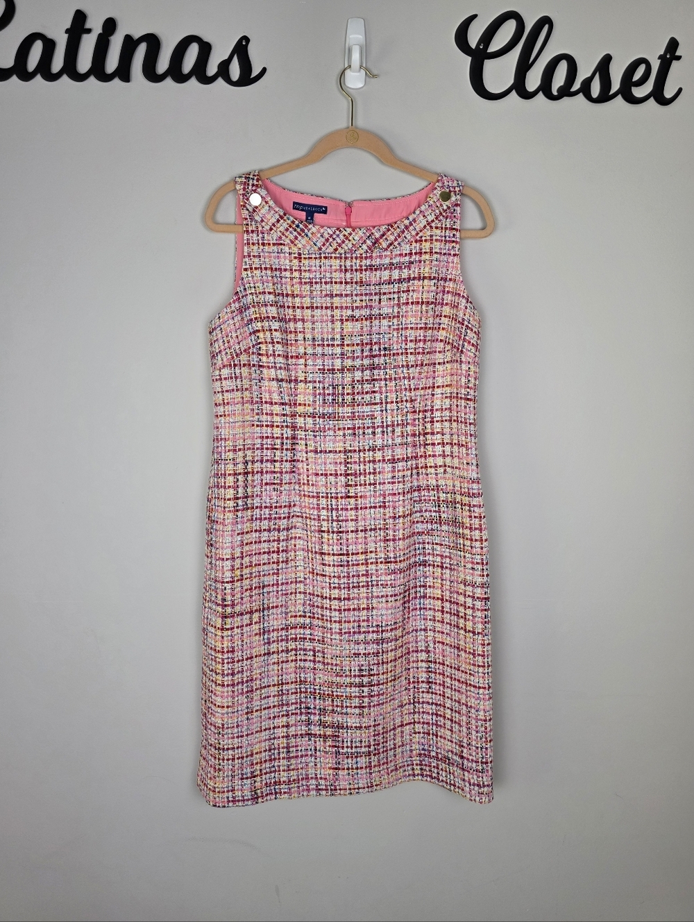 Talbots Pink Multi Ribbon Tweed Shift Dress Size 10 NWT - Picture 4 of 12